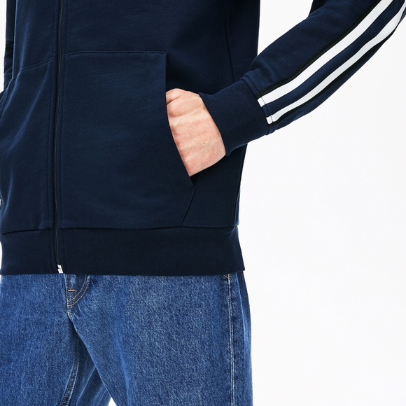 Lacoste Striped-Sleeve Hood ZIP Fleece Sweatshirt - Picture 7 of 7